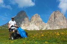 Mowing grass on our alpine meadows at the Sellajoch